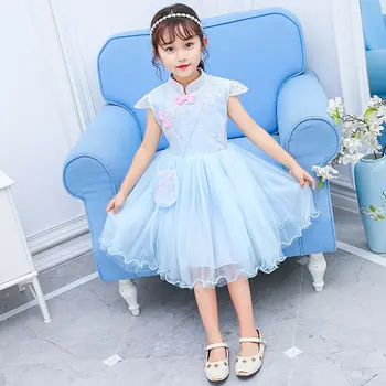 להתלבש ילדה בקיץ 2023 לילדים תלמיד אופנה שמלות בסגנון סיני רקמה שמלת בת 12 קצרה שרוול חולצת טריקו חצאית